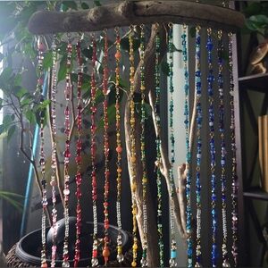 rainbow suncatcher handmade with glass beads and all natural drift wood